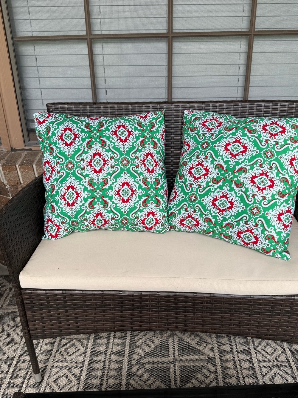 Green & Red Patterned Throw Pillow Pair